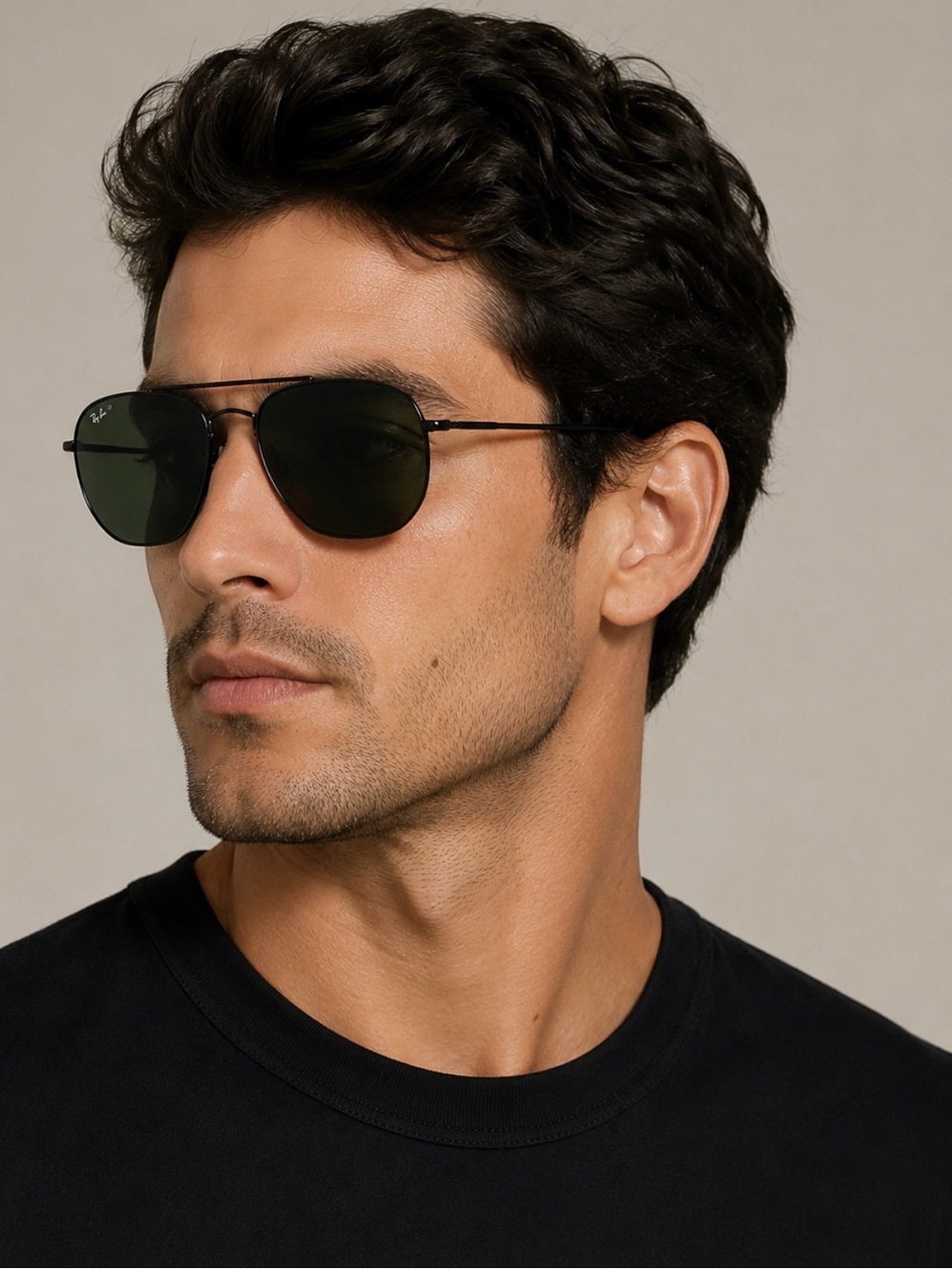 Ray-Ban RB3665 002/58 Polarized Black Metal Square Aviator Sunglasses 54mm Italy